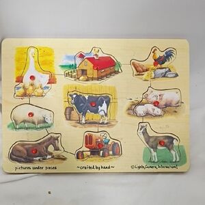 EUC Melissa And Doug Wooden Farm Peg #85 Pictures Under Pieces Puzzle Ages 2-4